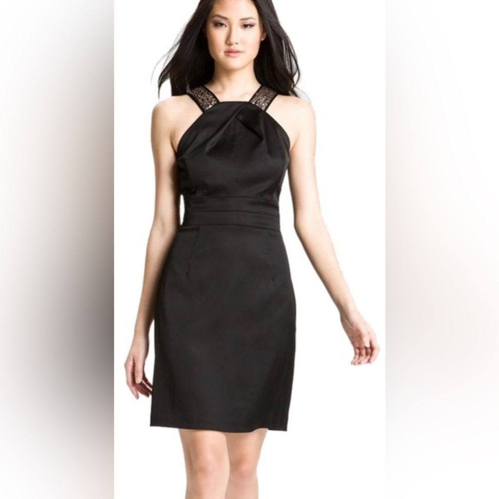 NWOT Donna Ricco Black Sequin Strap Satin Cocktail Dress